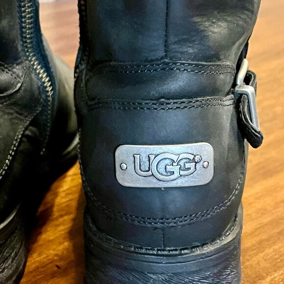 UGG Wilcox Water Resistant Black Leather Wool Lining Biker-Style Boots Size 7 - Picture 5 of 7